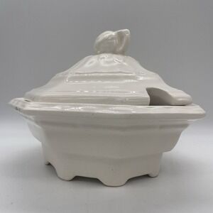 Vintage California Pottery USA Soup Tureen 2qt Octagon White Cream Lidded Lid‎